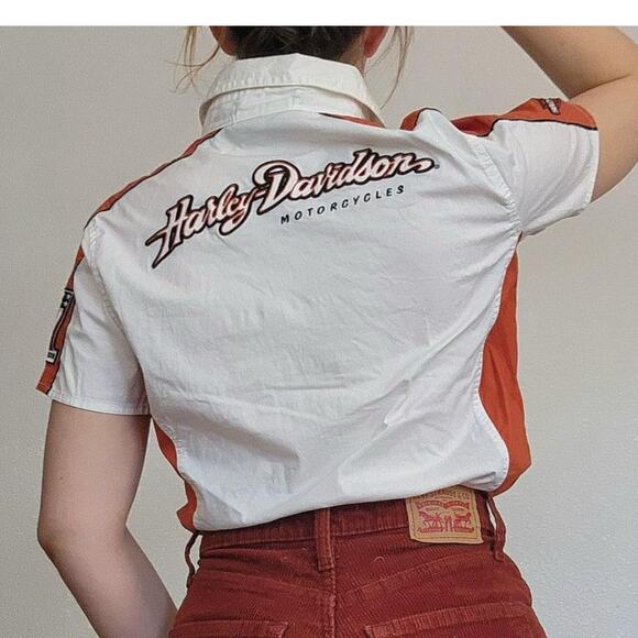 Harley Davidson Women's Embroidered Button Down Shirt 1W Burnt Orange Patch - Picture 2 of 8